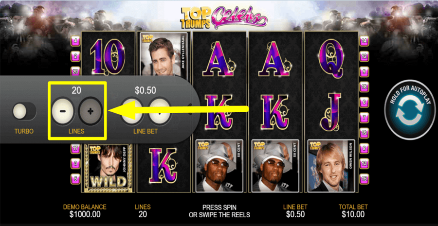 Top Trumps Celebs Adjustable Paylines