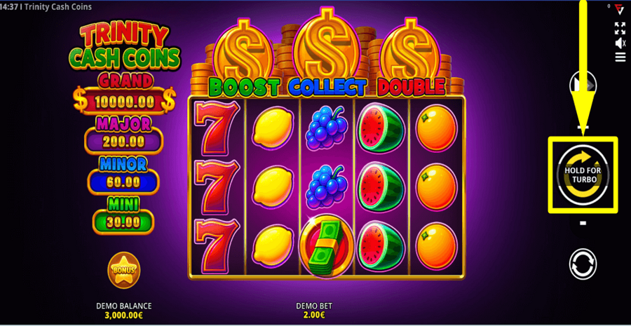 Trinity Cash Coins Running Wins Spin Button