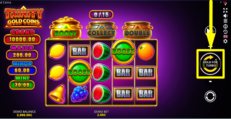 Trinity Gold Coins Running Wins Spin Button