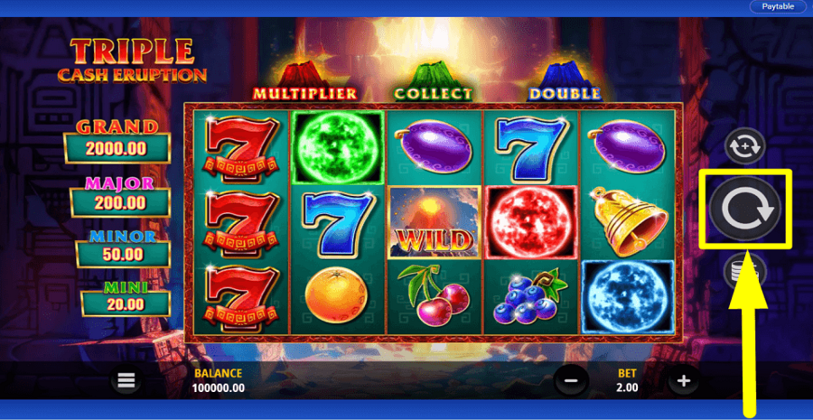 Triple Cash Eruption Spin Button