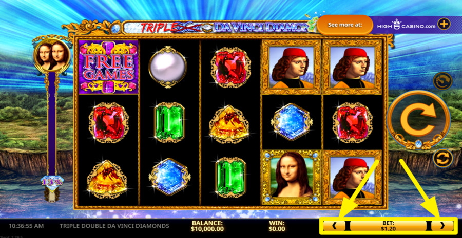 Triple Double Da Vinci Diamonds Adjust Bet