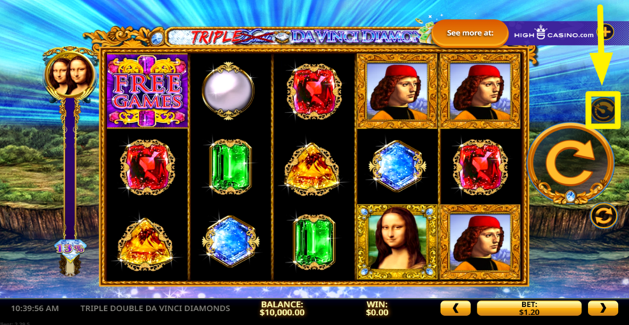 Triple Double Da Vinci Diamonds Quick Spin Feature