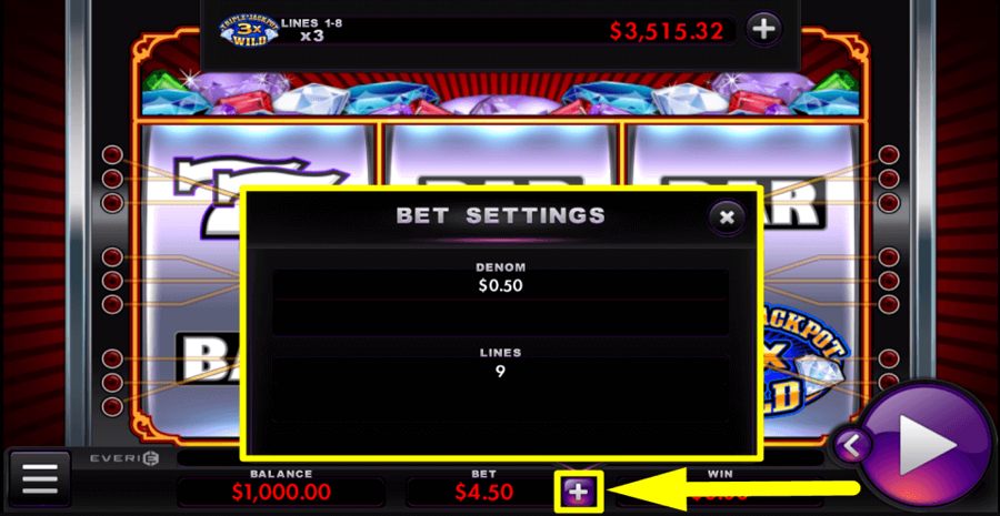 Triple Jackpot Gems Bet Value