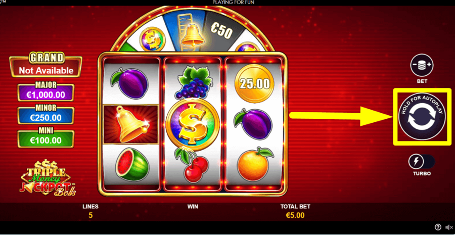Triple Money Jackpot Bells Spin Button