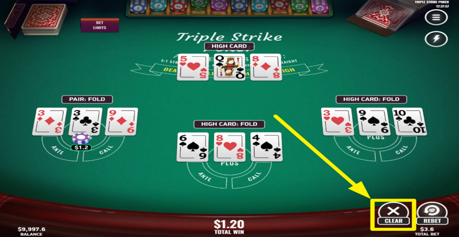 Triple Strike Poker Clear Selection