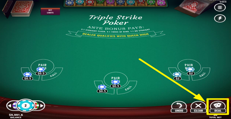 Triple Strike Poker Deal Cards