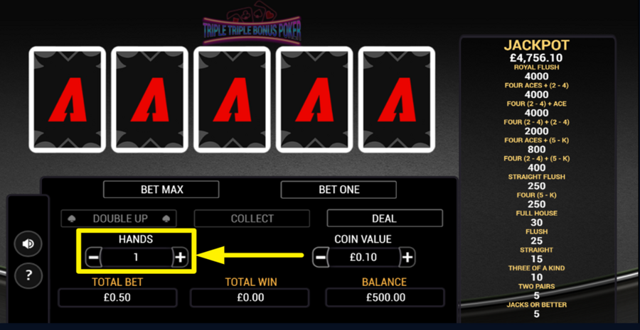 Triple Triple Bonus Poker Adjust Hands