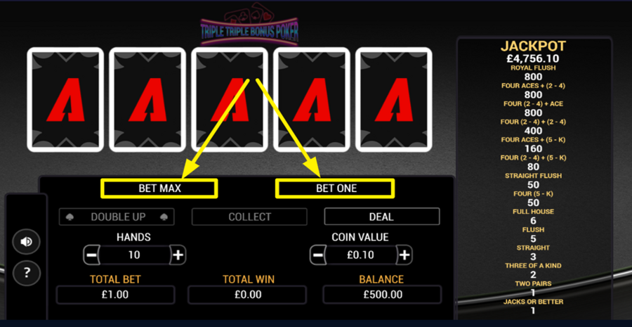 Triple Triple Bonus Poker Bet Max Or One