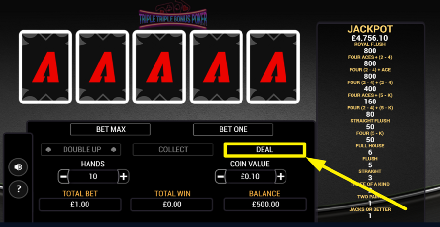 Triple Triple Bonus Poker Deal