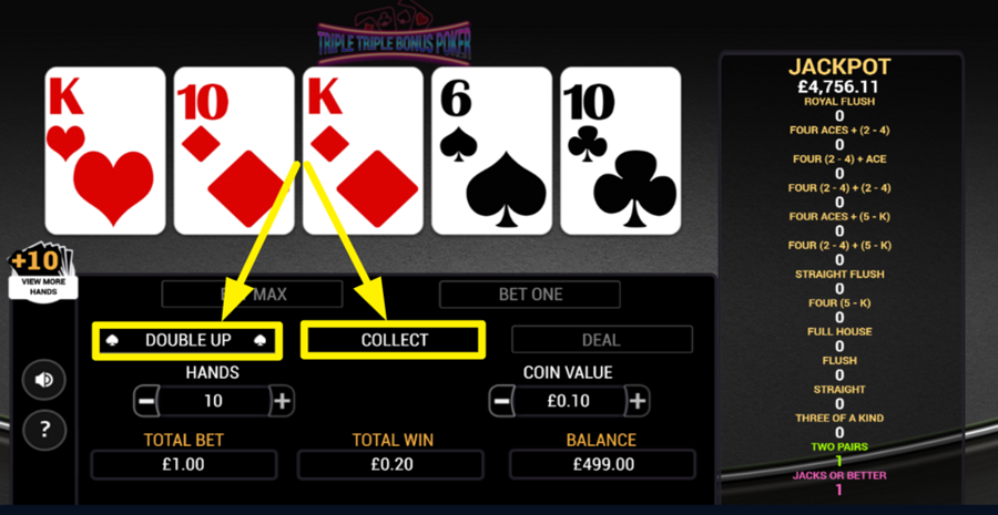 Triple Triple Bonus Poker Double Up Or Collect