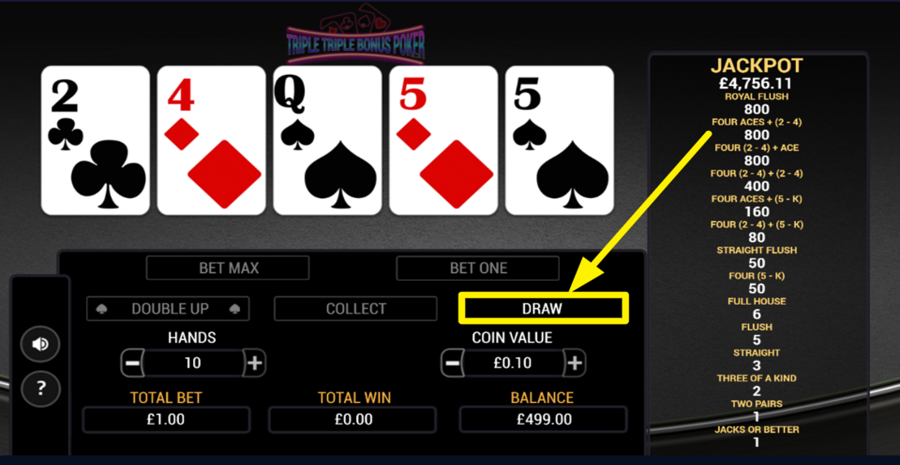 Triple Triple Bonus Poker Draw
