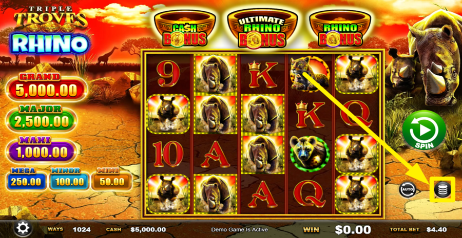 Triple Troves Rhino Adjust Bet