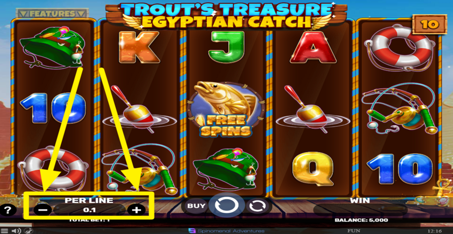 Trouts Treasure Egyptian Catch Adjust Bet Per Line