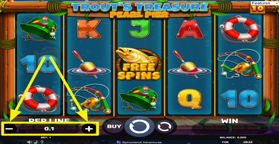 Trouts Treasure Pearl Pier Adjust Bet Per Line
