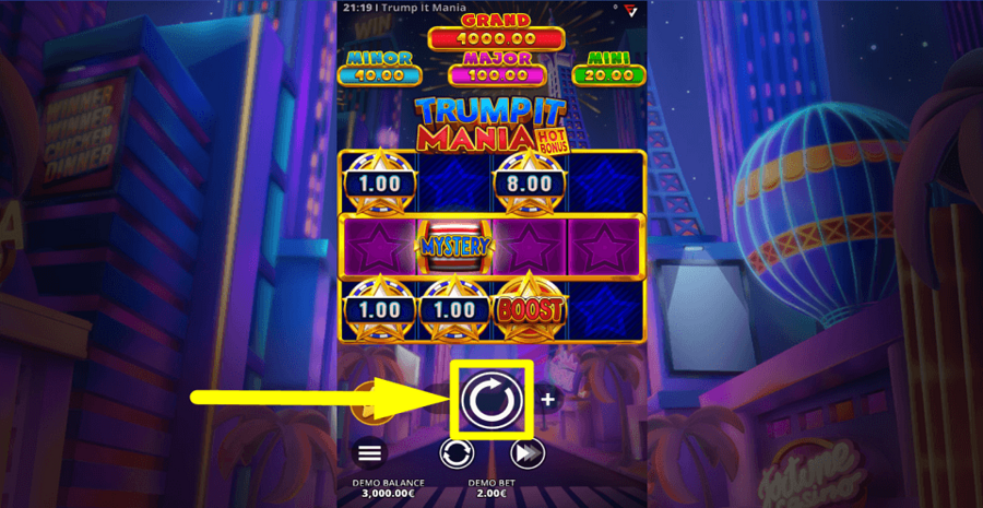 Trump It Mania Hot Bonus Spin Button