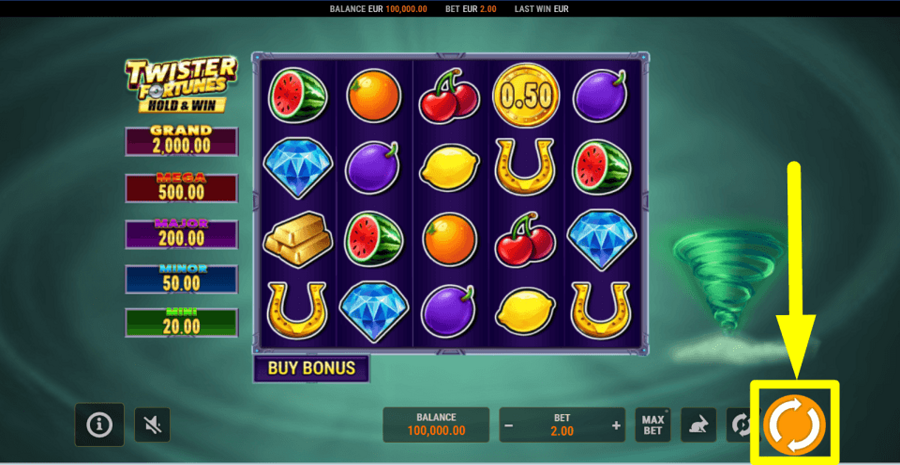 Twister Fortunes Hold And Win Spin Button