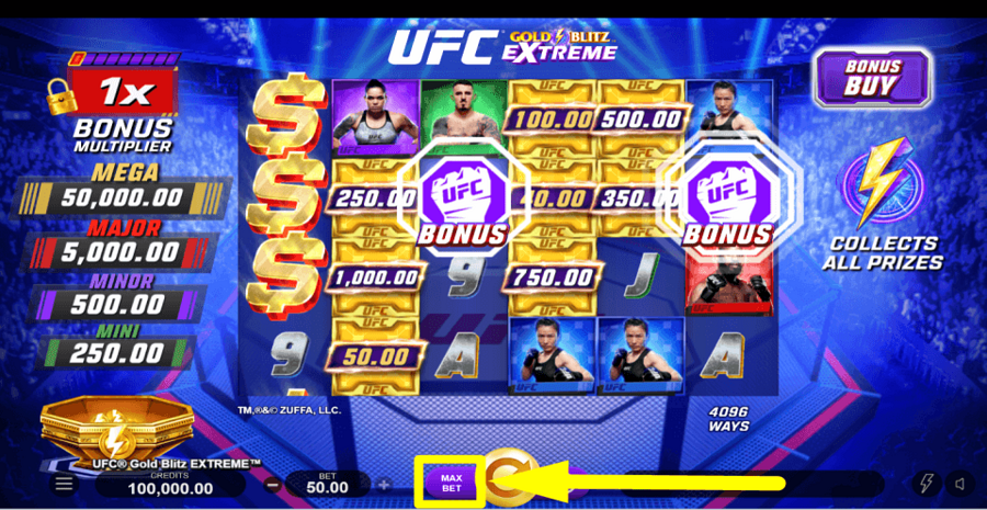 Ufc Gold Blitz Extreme Max Bet Button