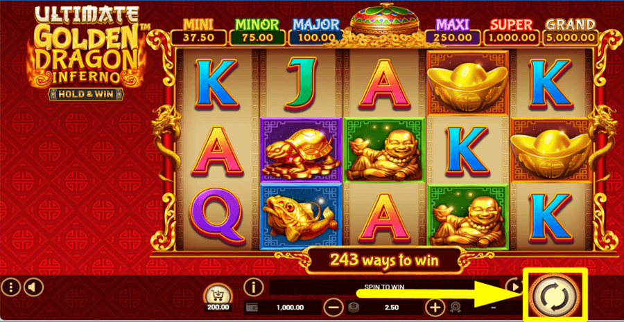 Ultimate Golden Dragon Inferno Hold And Win Spin Button