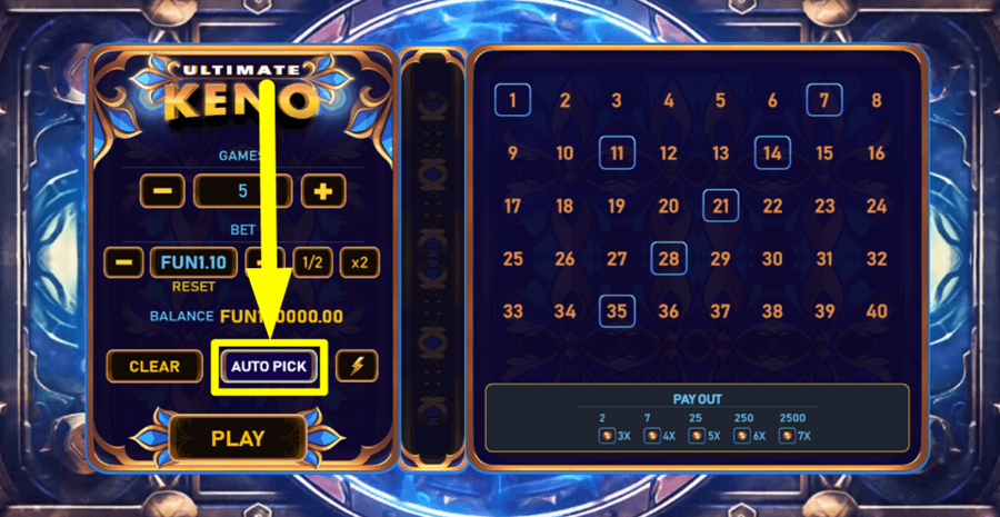 Ultimate Keno Auto Pick Feature