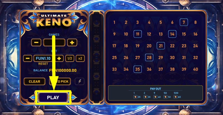 Ultimate Keno Play Button