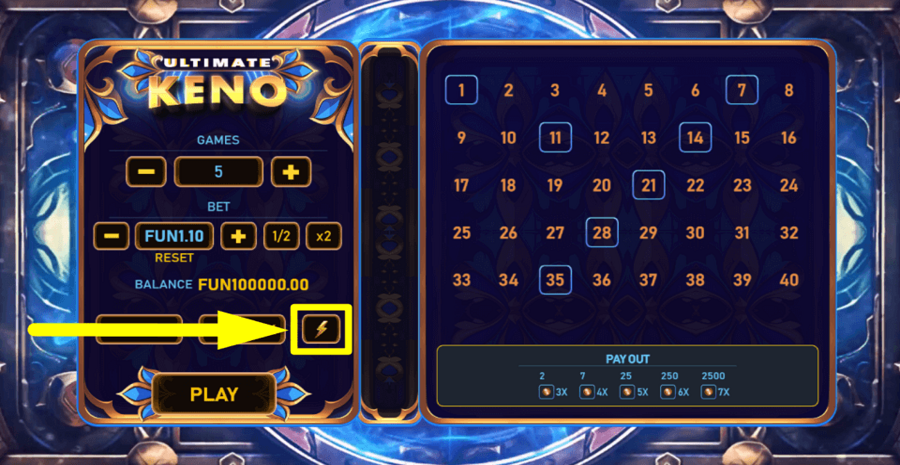 Ultimate Keno Turbo Feature