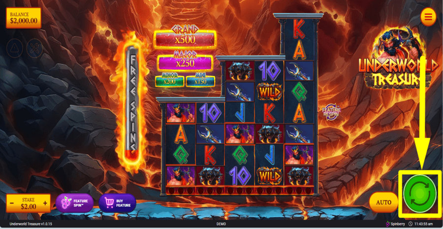 Underworld Treasure Spin Button