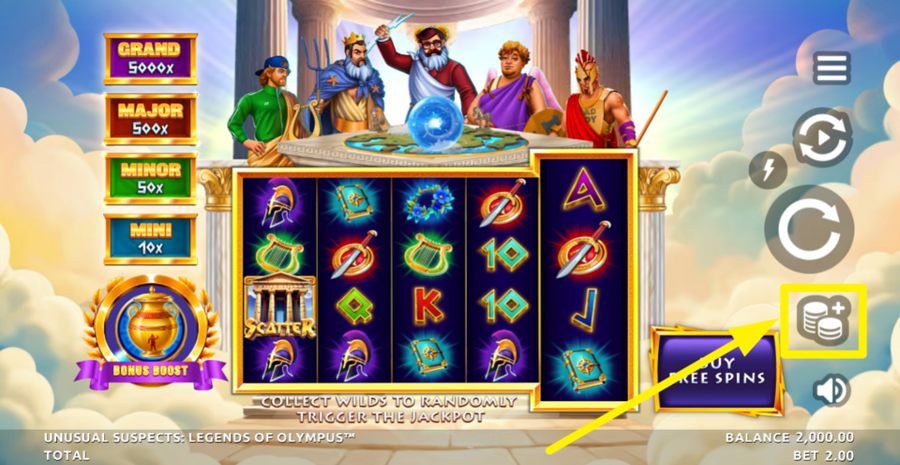 Unusual Suspects Legends Of Olympus Adjust Bet