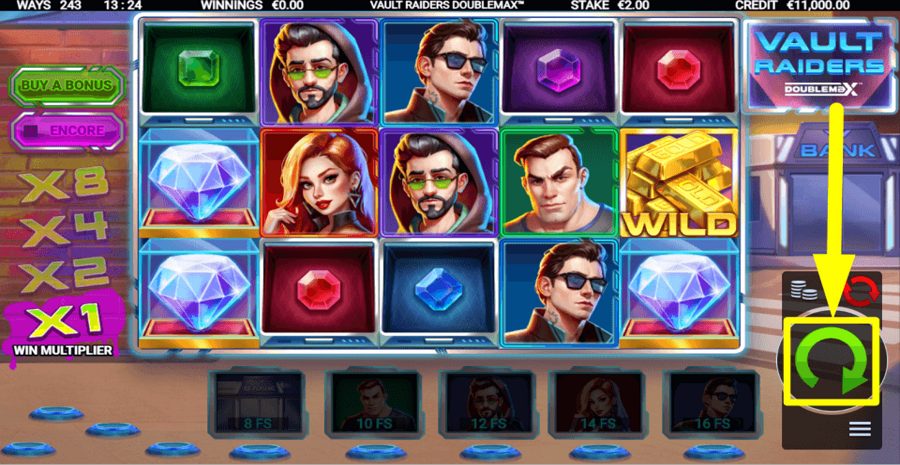 Vault Raiders Doublemax Spin Button