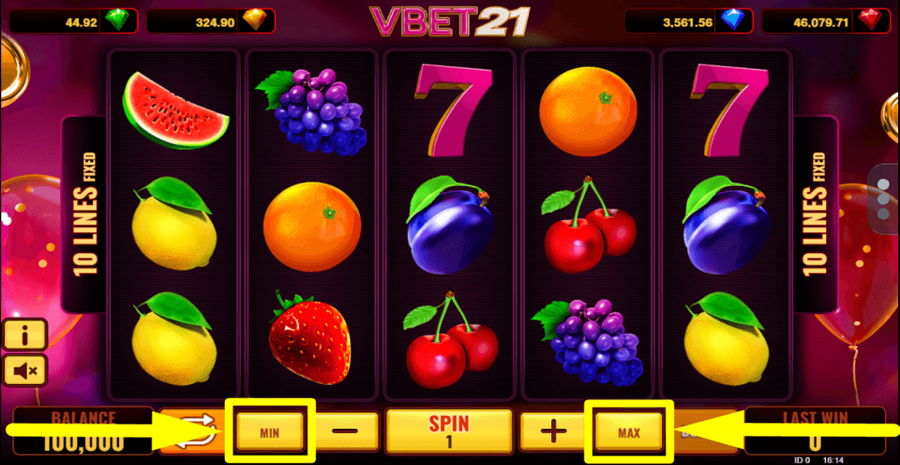 Vbet 21 Min Max Button