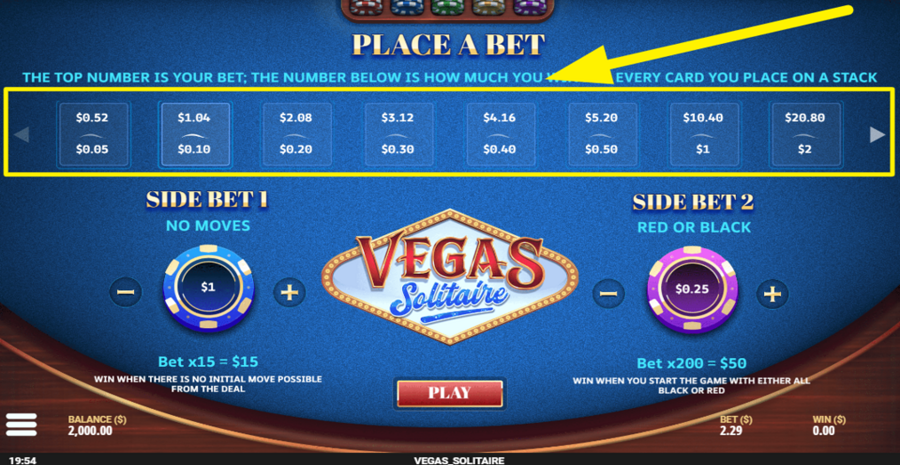 Vegas Solitaire Place Bet
