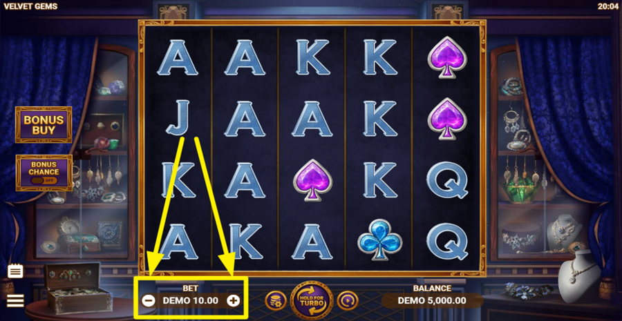 Velvet Gems Adjust Bet