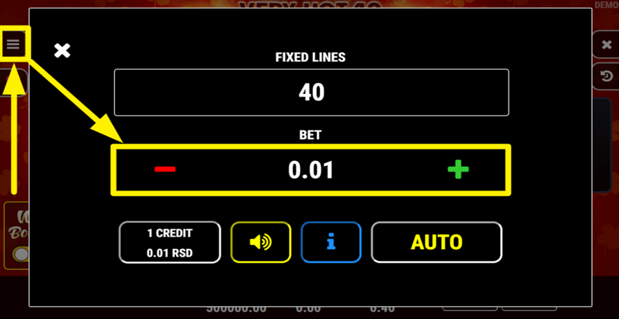 Very Hot 40 Booster Adjust Bet