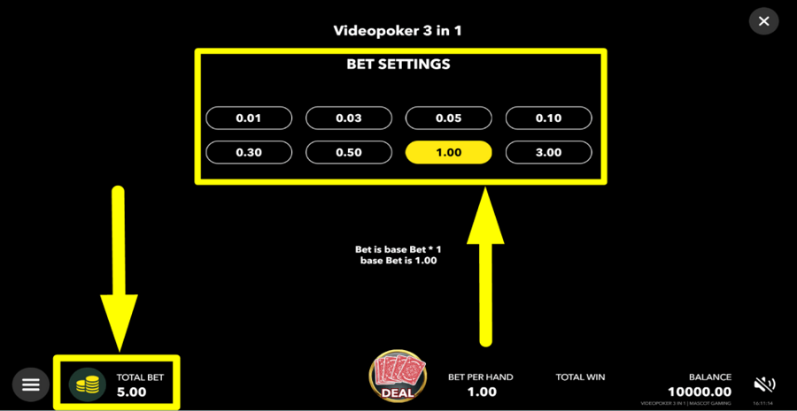 Video Poker 3 In 1 Bet Value