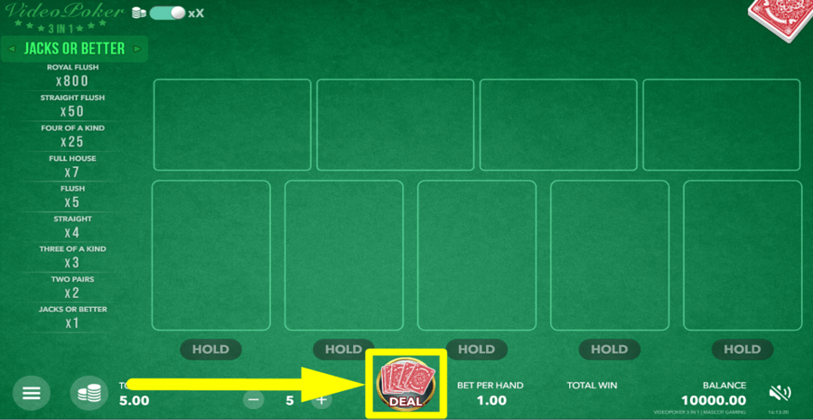 Video Poker 3 In 1 Deal Button
