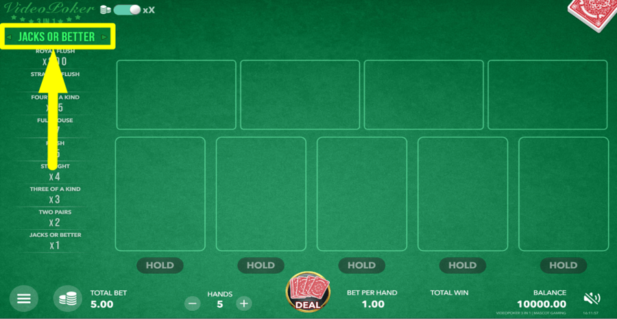 Video Poker 3 In 1 Game Version
