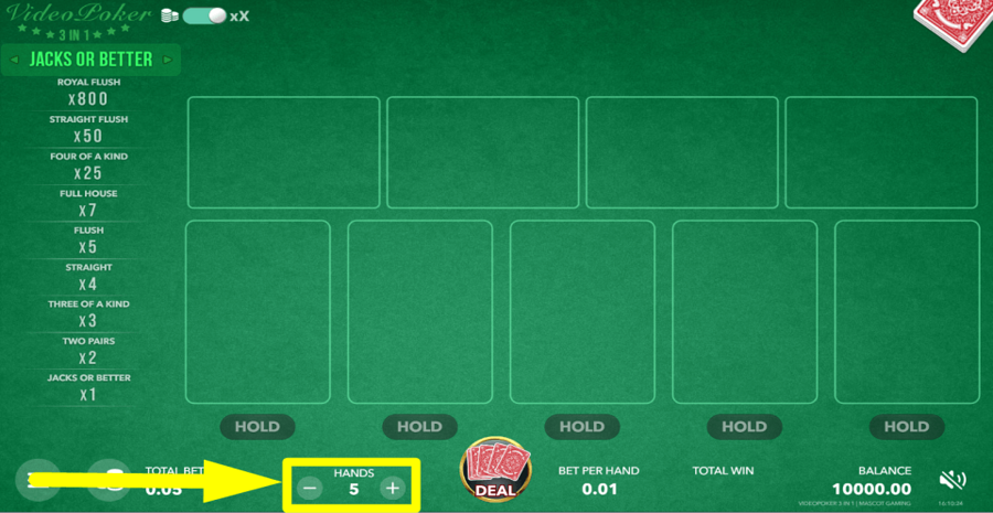 Video Poker 3 In 1 Hands Value