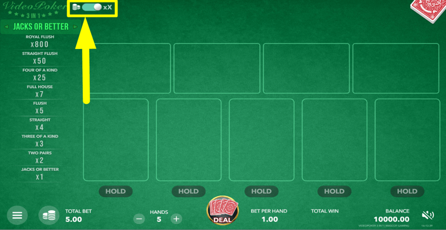 Video Poker 3 In 1 Prize View Toggle