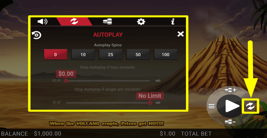 Volcano Eruption Autoplay Feature