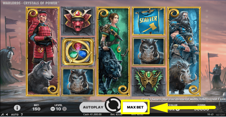 Warlords Crystals Of Power Max Bet Button