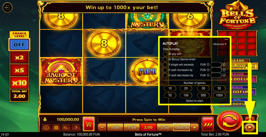Wazdan Bells Of Fortune Autoplay Feature
