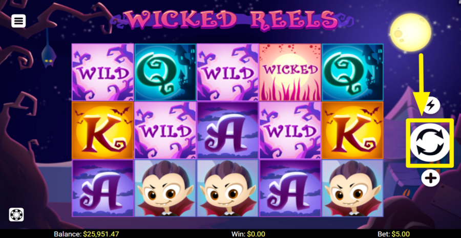 Wicked Reels Spin Button