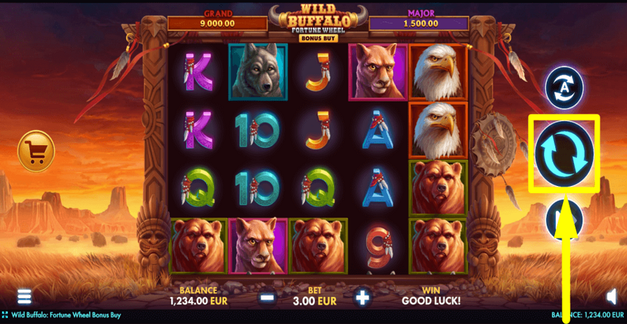 Wild Buffalo Fortune Wheel Bonus Buy Spin Button