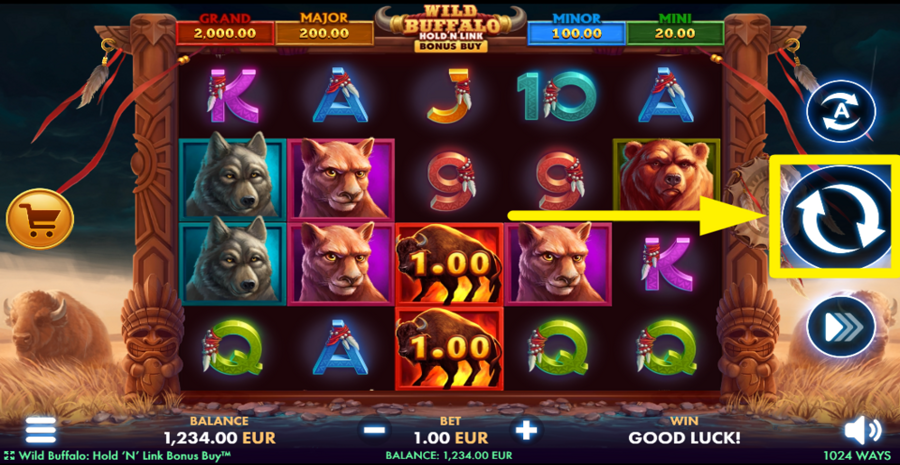 Wild Buffalo Hold N Link Bonus Buy Spin Button