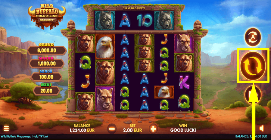 Wild Buffalo Megaways Hold N Link Spin Button