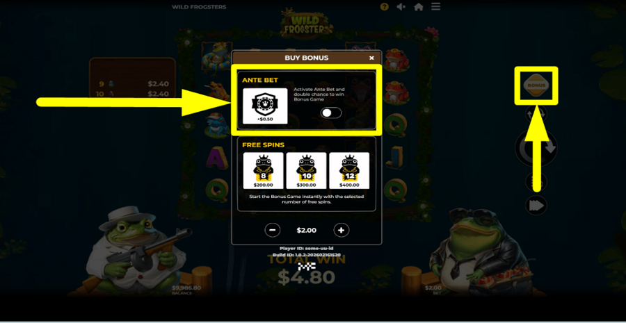 Wild Frogsters Ante Bet Feature