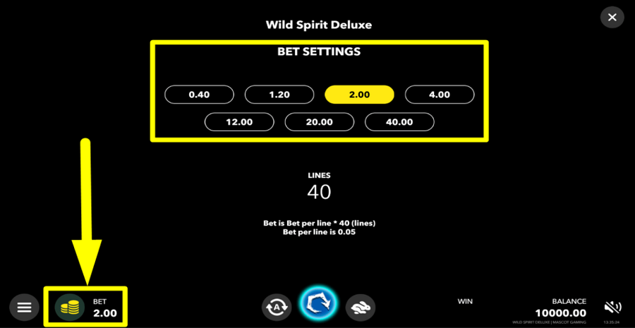 Wild Spirit Deluxe Bet Value