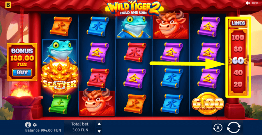 Wild Tiger 2 Adjustable Paylines Feature
