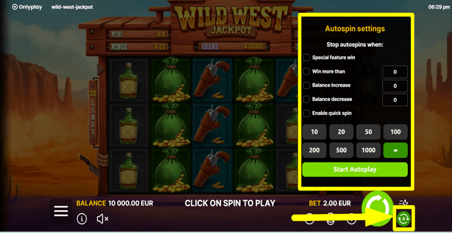 Wild West Jackpot Autoplay Feature