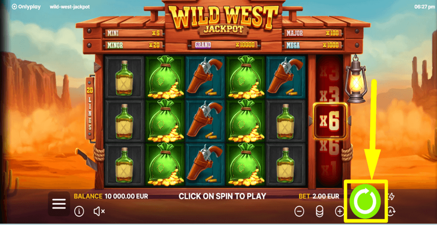 Wild West Jackpot Spin Button