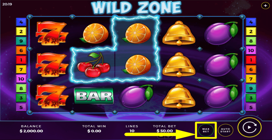 Wild Zone Max Bet Button